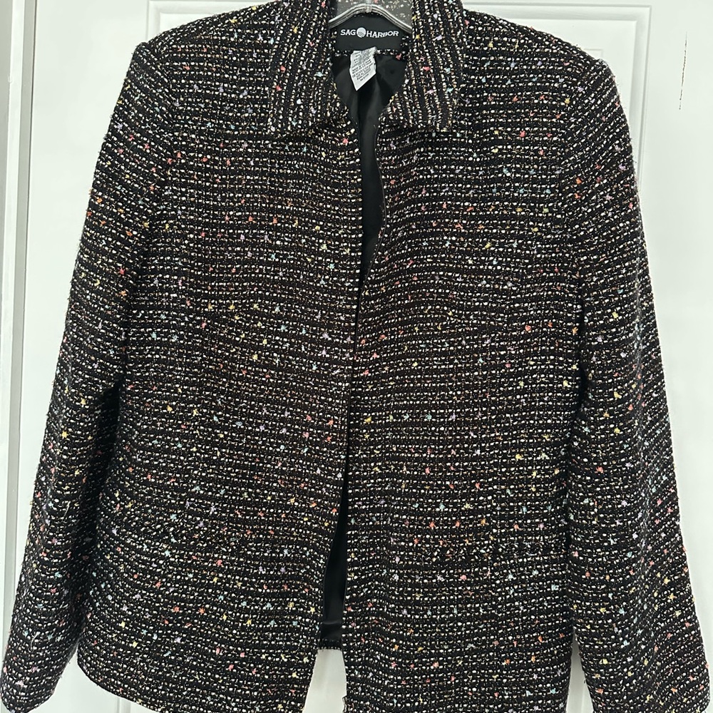 Sag Harbor Black Colorful Tweed Blazer